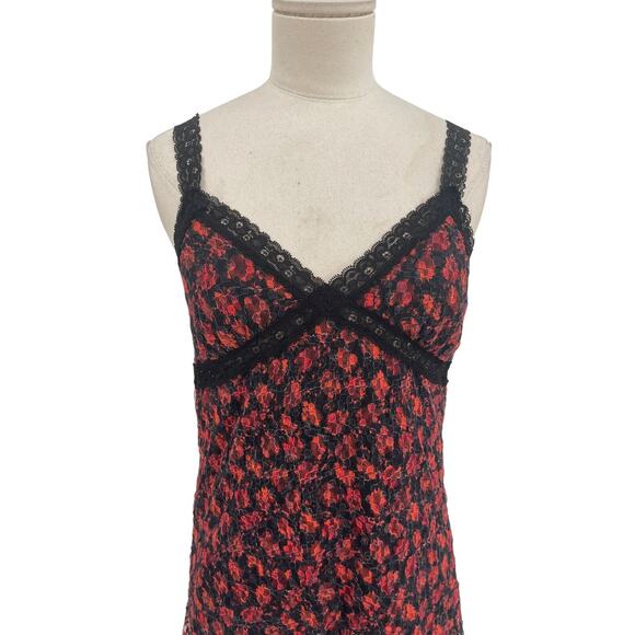 Urban Outfitters Fifi Dress Floral Print Lace Mini Red Black Size Medium - Picture 2 of 12